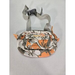 Jansport Floral‎ Fanny Pack Gray Orange Travel Hip Bum Bag Adjustable Belt